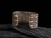 Navajo Stamped Silver and Turquoise Cuff Bracelet