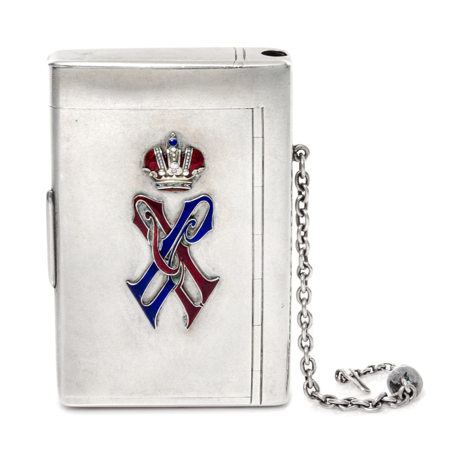 A Russian Silver and Guilloche Enamel Cigarette Case, Maker's mark likely Mikail Isokov, St. Petersburg, late 19th century, the lid bea