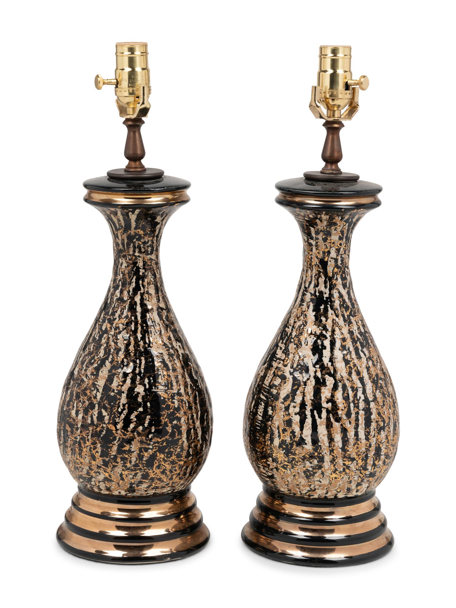 A Pair of Glazed Pottery Vases Mounted as Lamps