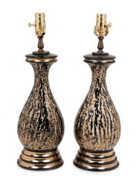 A Pair of Glazed Pottery Vases Mounted as Lamps