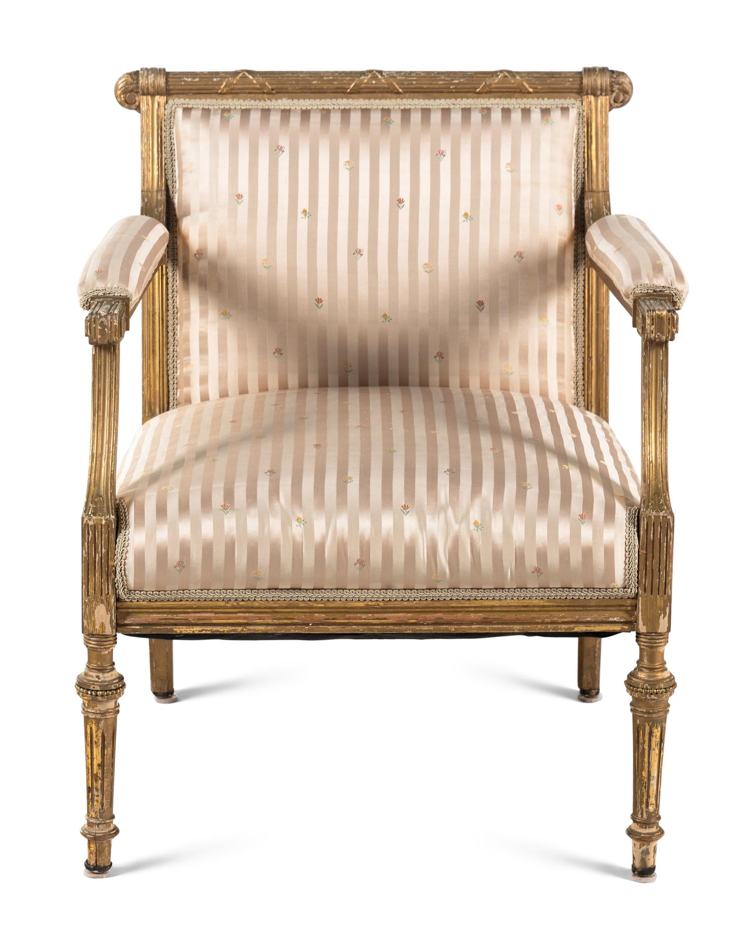 A Louis XVI Style Giltwood Armchair
