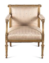A Louis XVI Style Giltwood Armchair