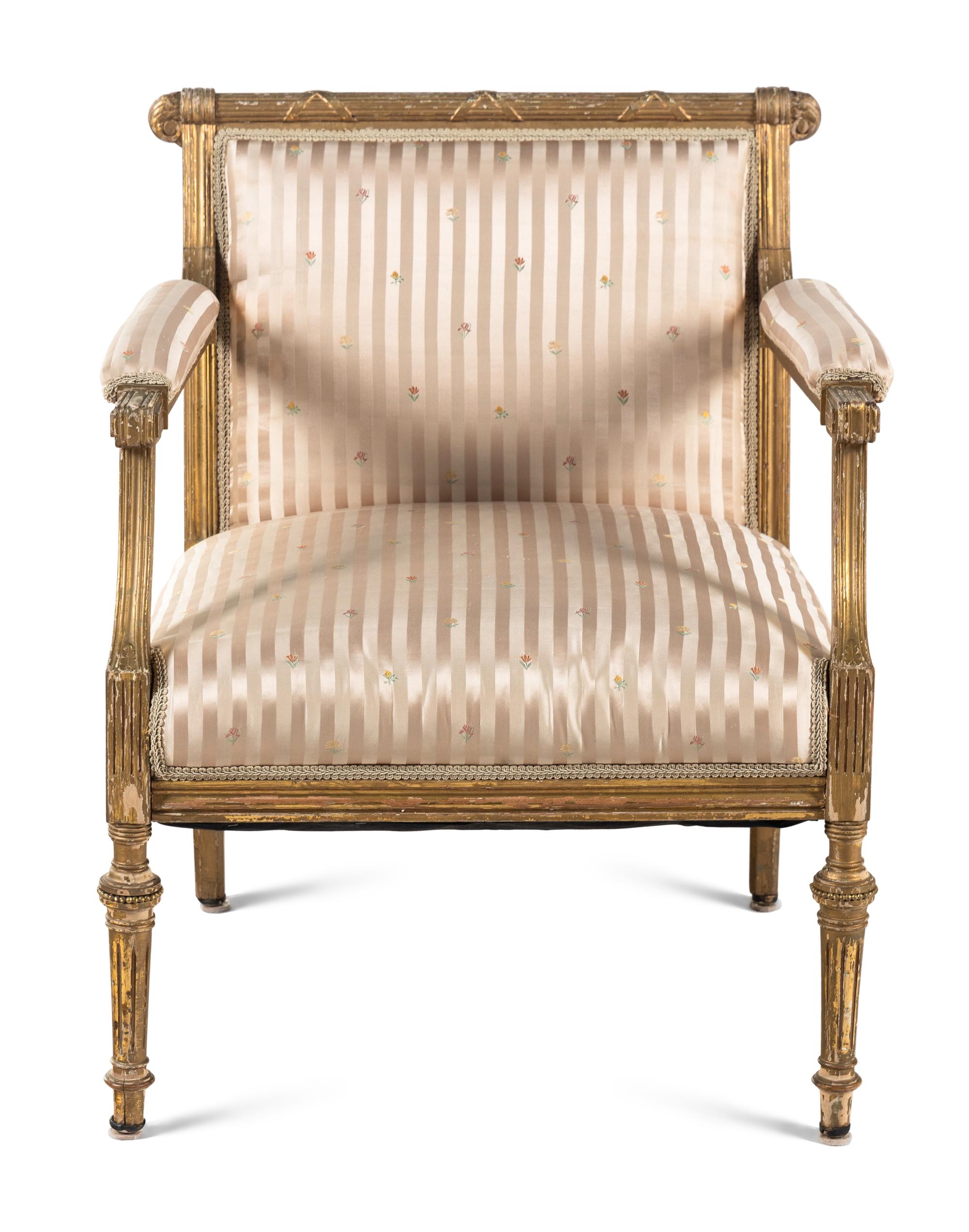 A Louis XVI Style Giltwood Armchair