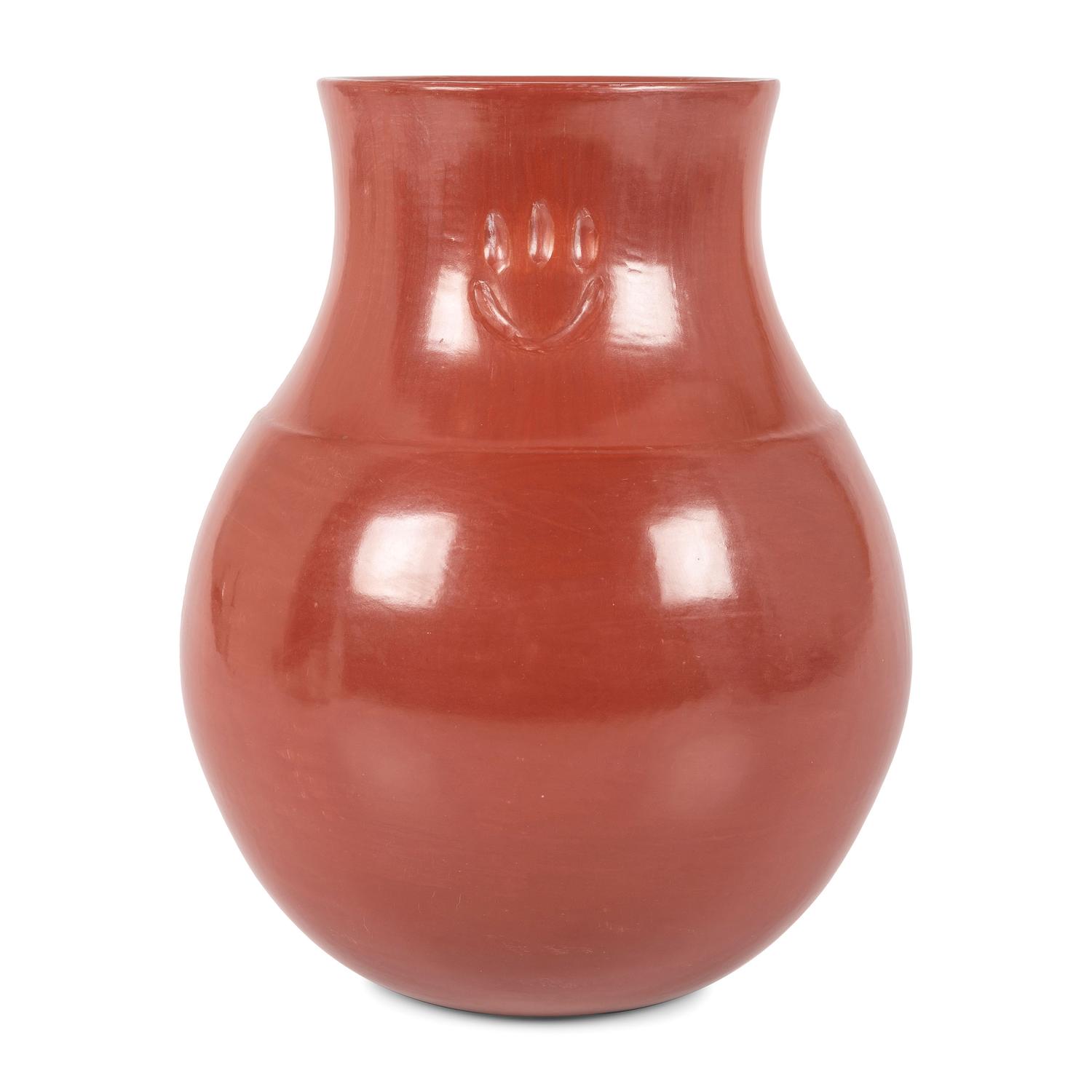 Polished Redware Pottery Jar, with Two Incised Bear Paws