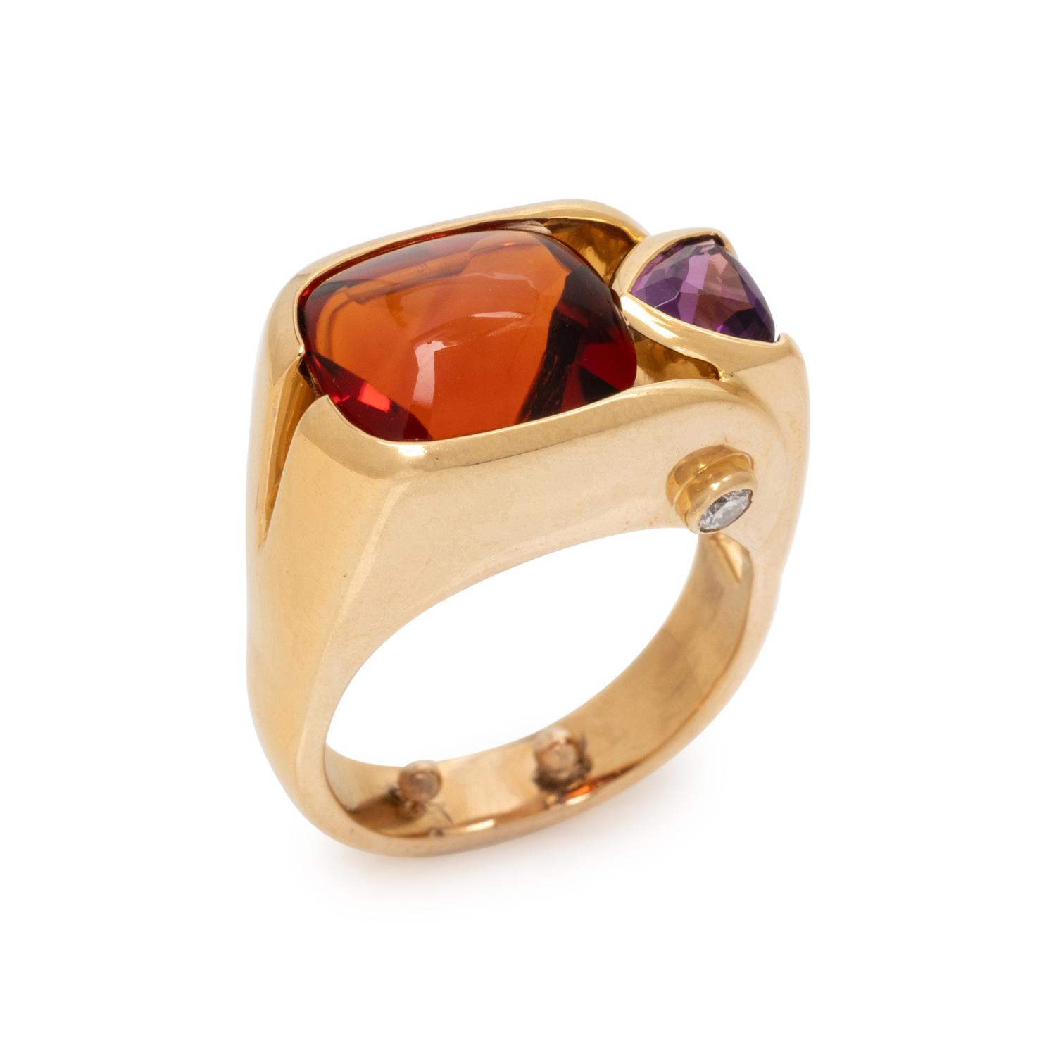 YELLOW GOLD, CITRINE, AMETHYST AND DIAMOND RING