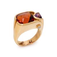 YELLOW GOLD, CITRINE, AMETHYST AND DIAMOND RING