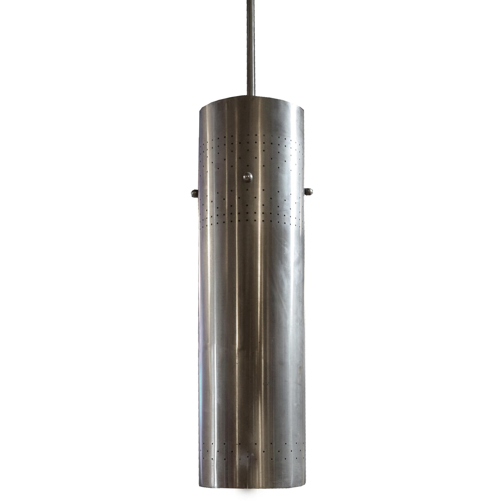 A Stainless Steel Mid-Century Cylinder Light Fixture 9" W x 9" D x 32" H — United States, Mid-20th Century