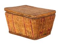 Salish Imbricated Basketry Trunk, With Lid