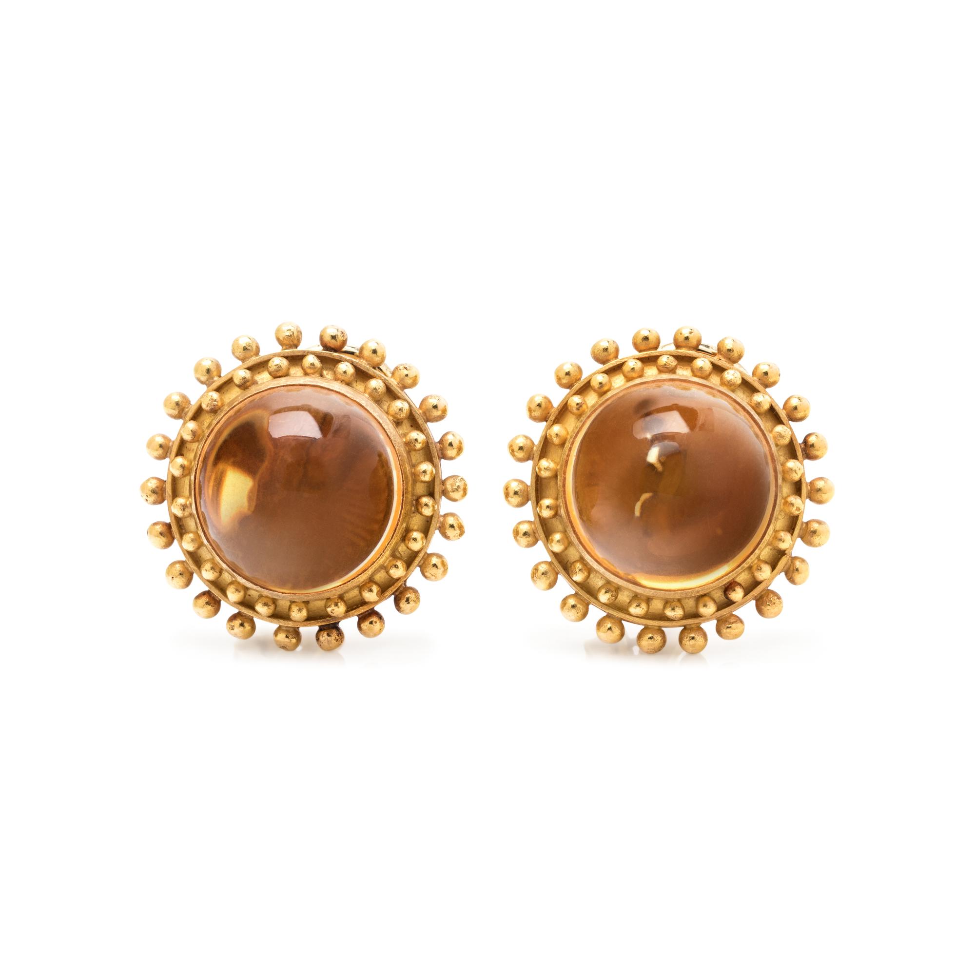 ELIZABETH LOCKE, YELLOW GOLD AND CITRINE EARCLIPS