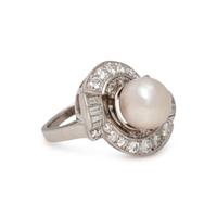 CULTURED PEARL AND DIAMOND RING