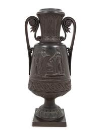 A Neoclassical Black Glazed Composition Vase