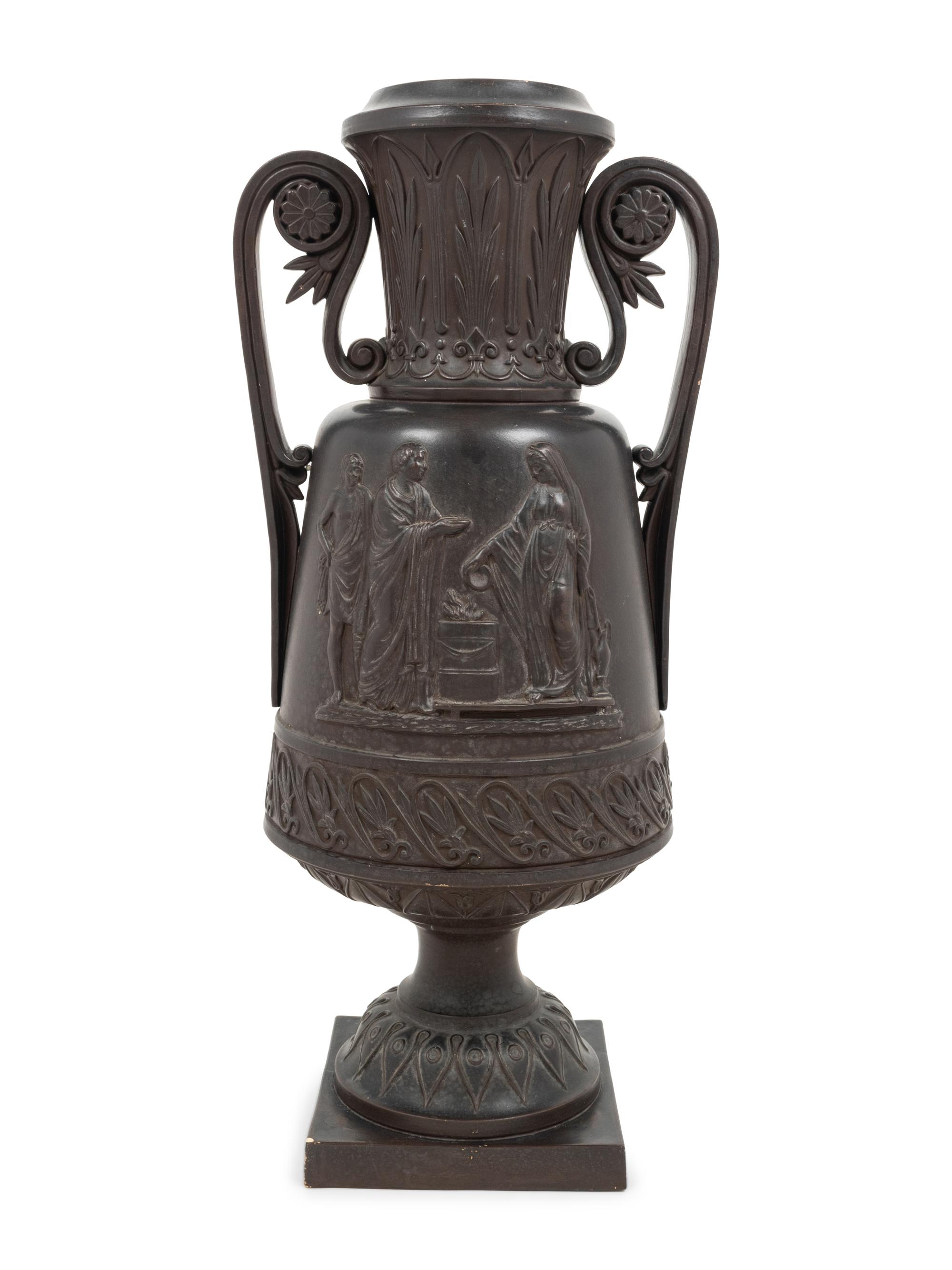 A Neoclassical Black Glazed Composition Vase