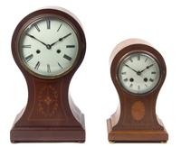 Two Edwardian Style Mahogany Balloon Clocks, Height of first 15 inches.