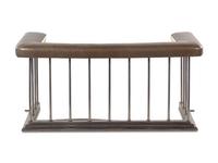 A Chromed Metal and Leather-Upholstered Fireplace Bench and a Brass Fire Fender