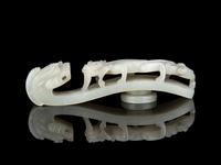 A Chinese White Jade 'Chilong' Belt Hook