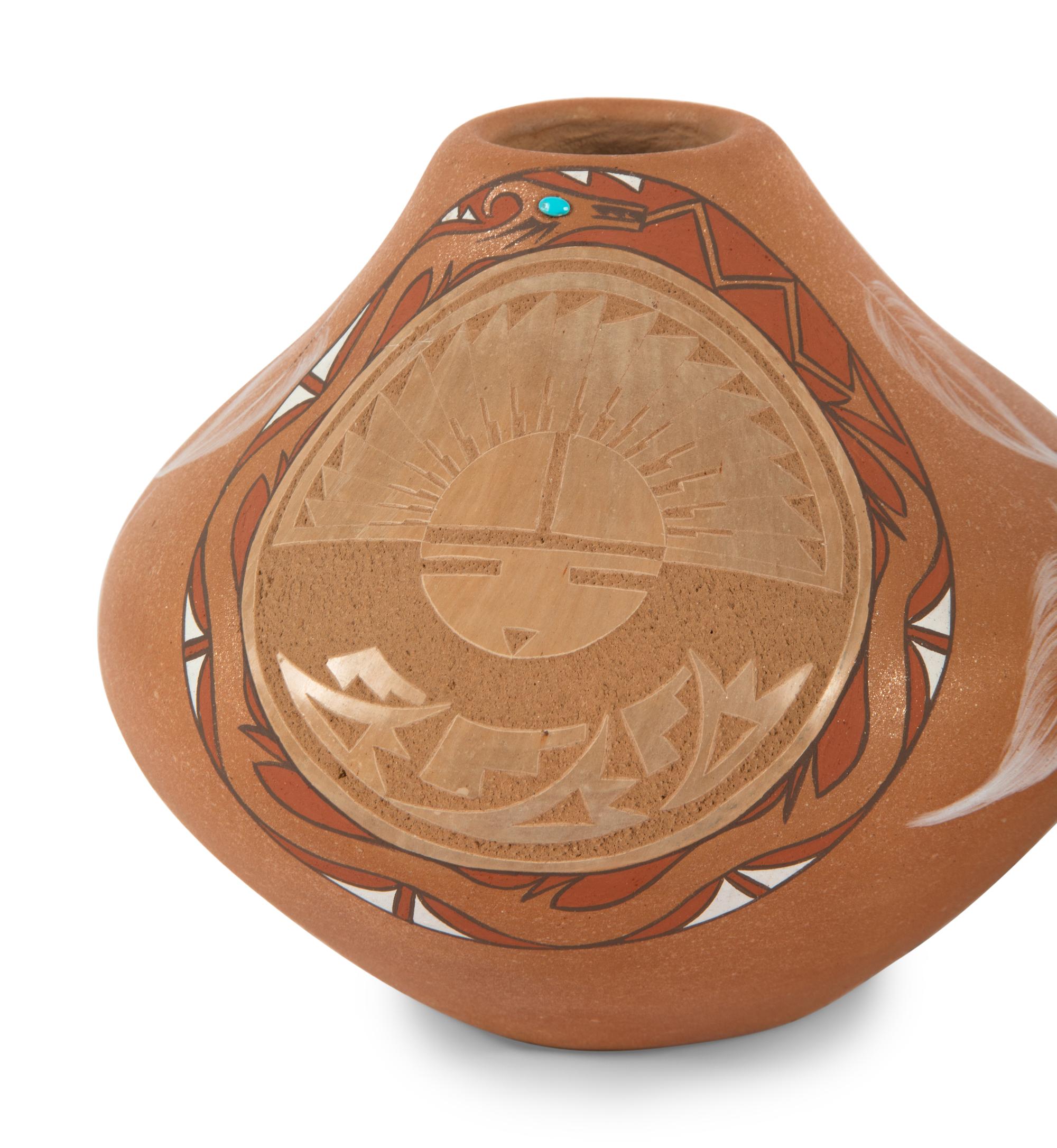 Polychrome Jar with Coral Beads, PLUS