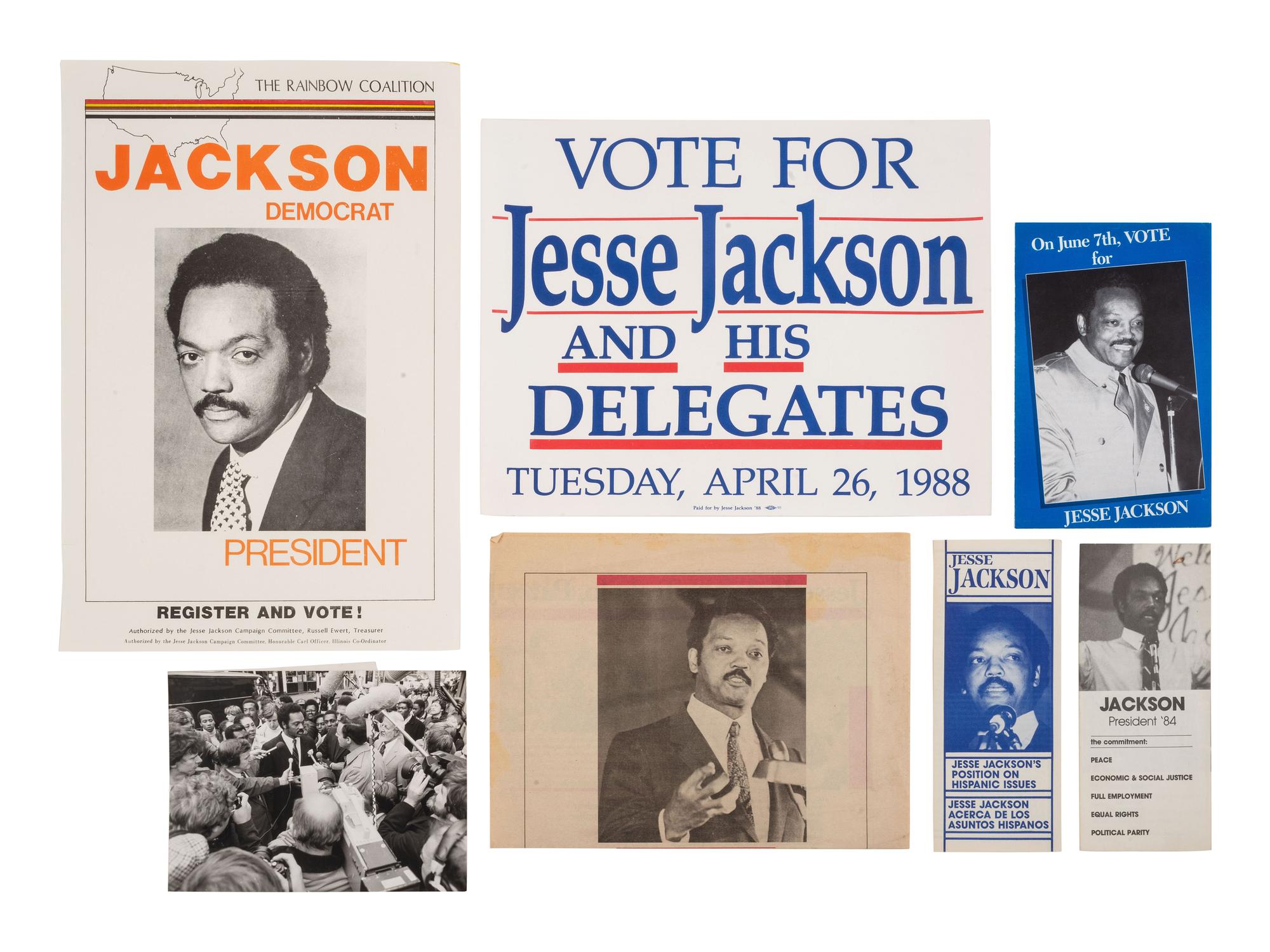 [JACKSON, Rev. Jesse L. (b. 1941 )]. Political ephemera from Jackson's 1984 and 1988 presidential campaigns, comprising: