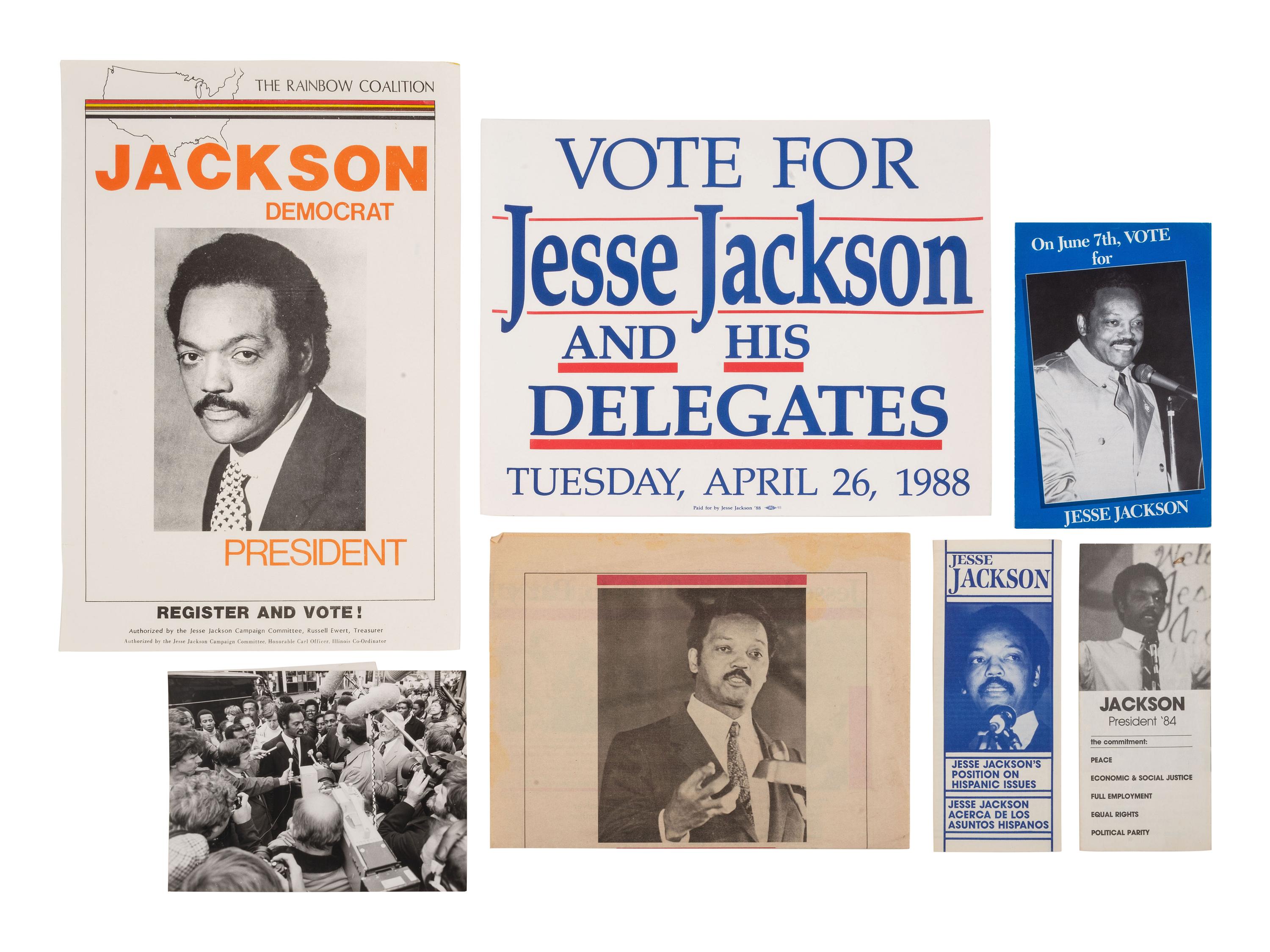 [JACKSON, Rev. Jesse L. (b. 1941 )]. Political ephemera from Jackson's 1984 and 1988 presidential campaigns, comprising: