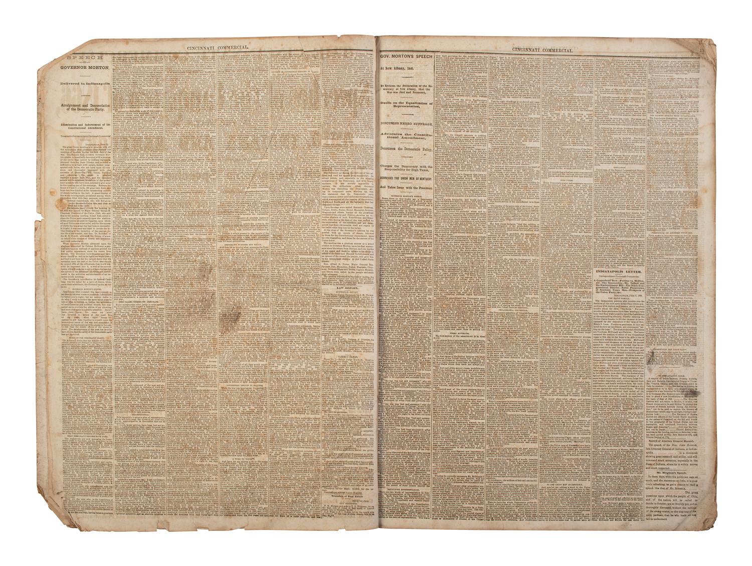 [POLITICS - RECONSTRUCTION]. The Cincinnati Commercial. Speeches of the Campaign of 1866 in the States of Ohio, Indiana, and Kentucky . Cincinnati, OH, 1866.