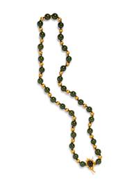 A 14 Karat Yellow Gold and Hardstone Necklace,
