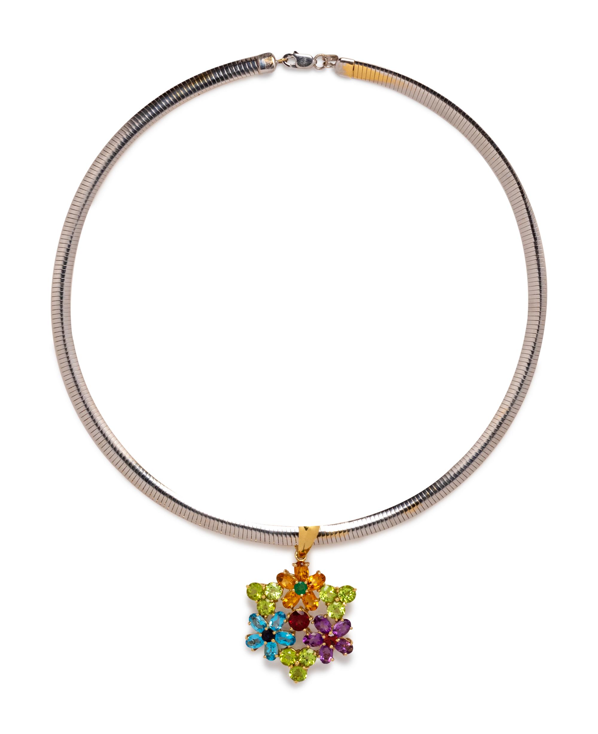 An 18 Karat Yellow Gold and Multigem Pendant/Necklace,