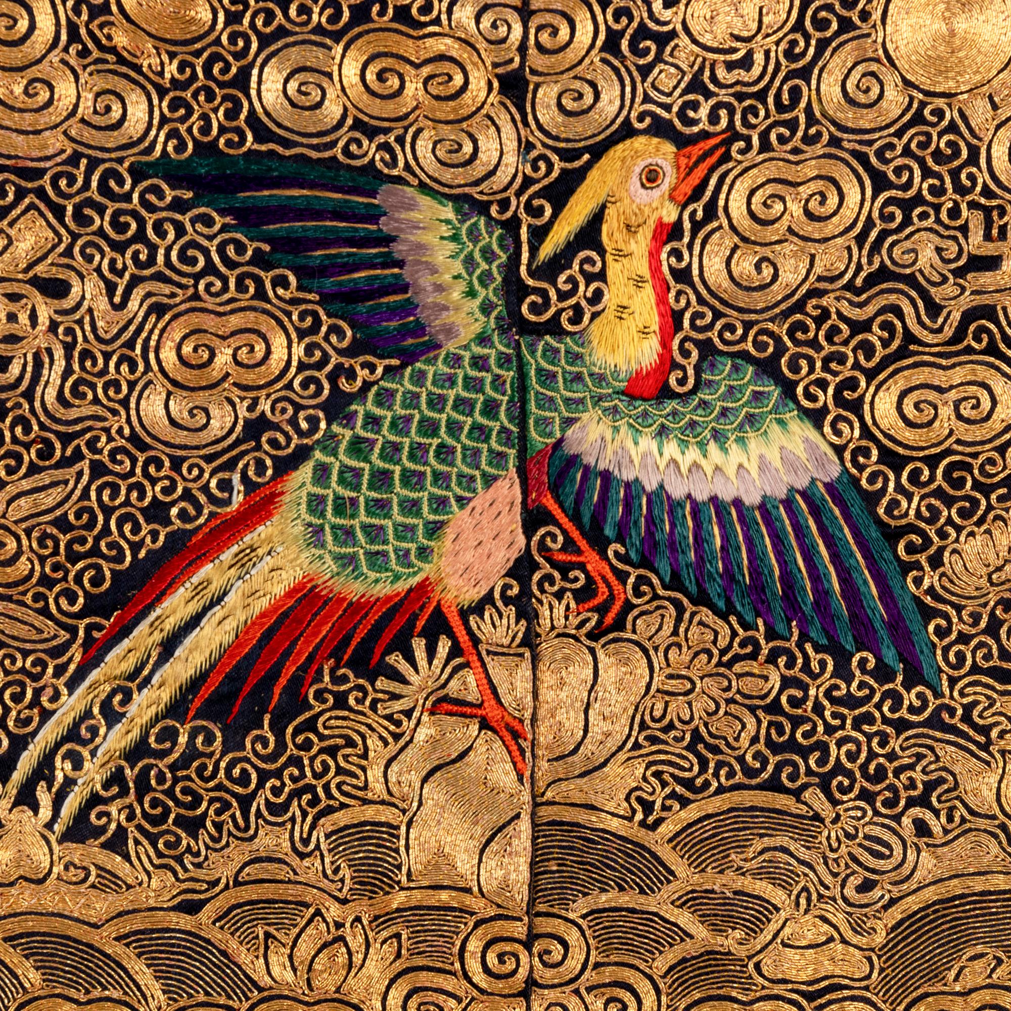 Three Chinese Embroidered Silk 'Pheasant' Civil Official's Rank Badges, Buzi, 19th Century 清中晚期 織綉二品文官錦鷄補子三幅