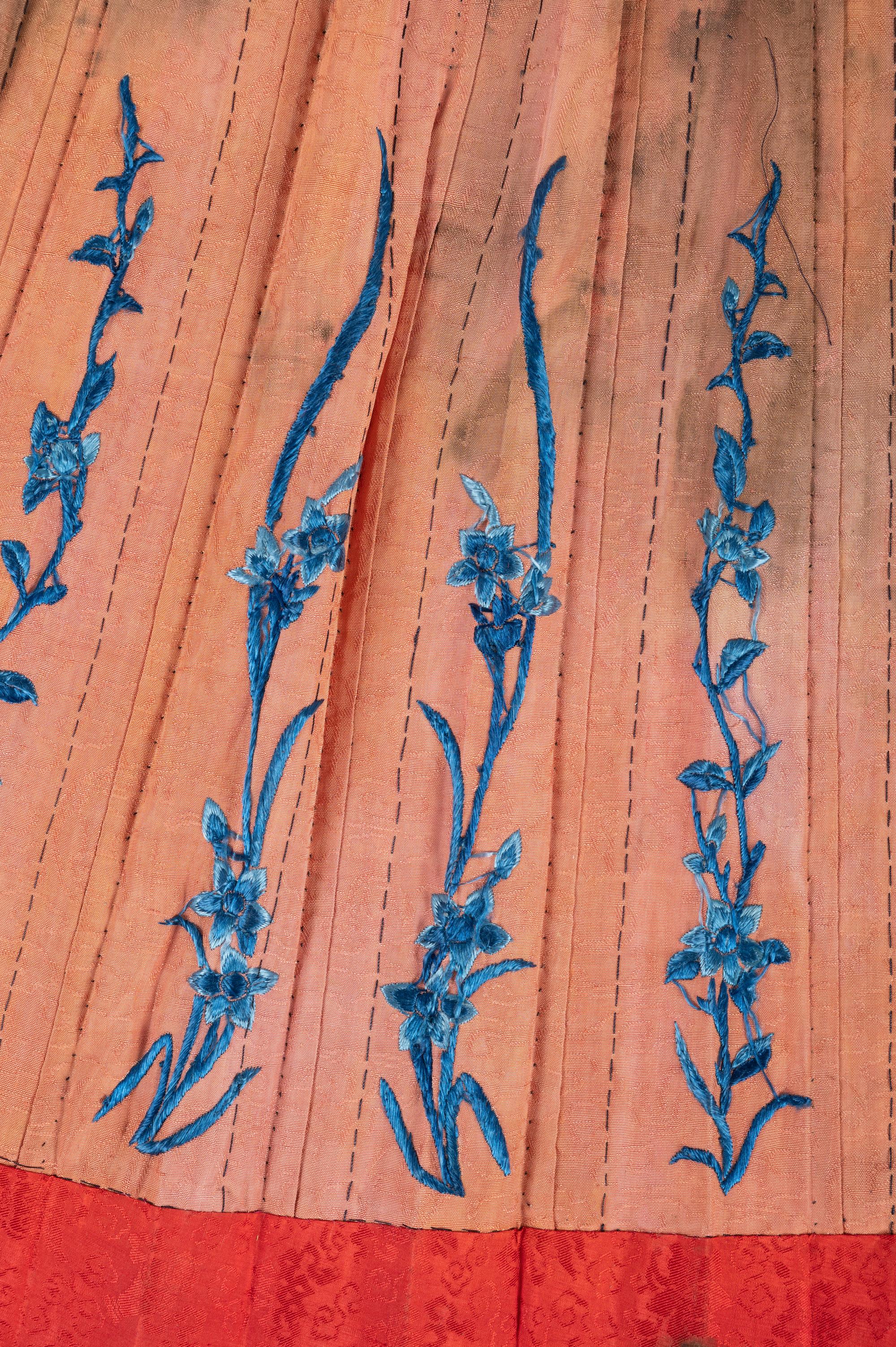 Two Chinese Silk Embroidered Apron Skirts