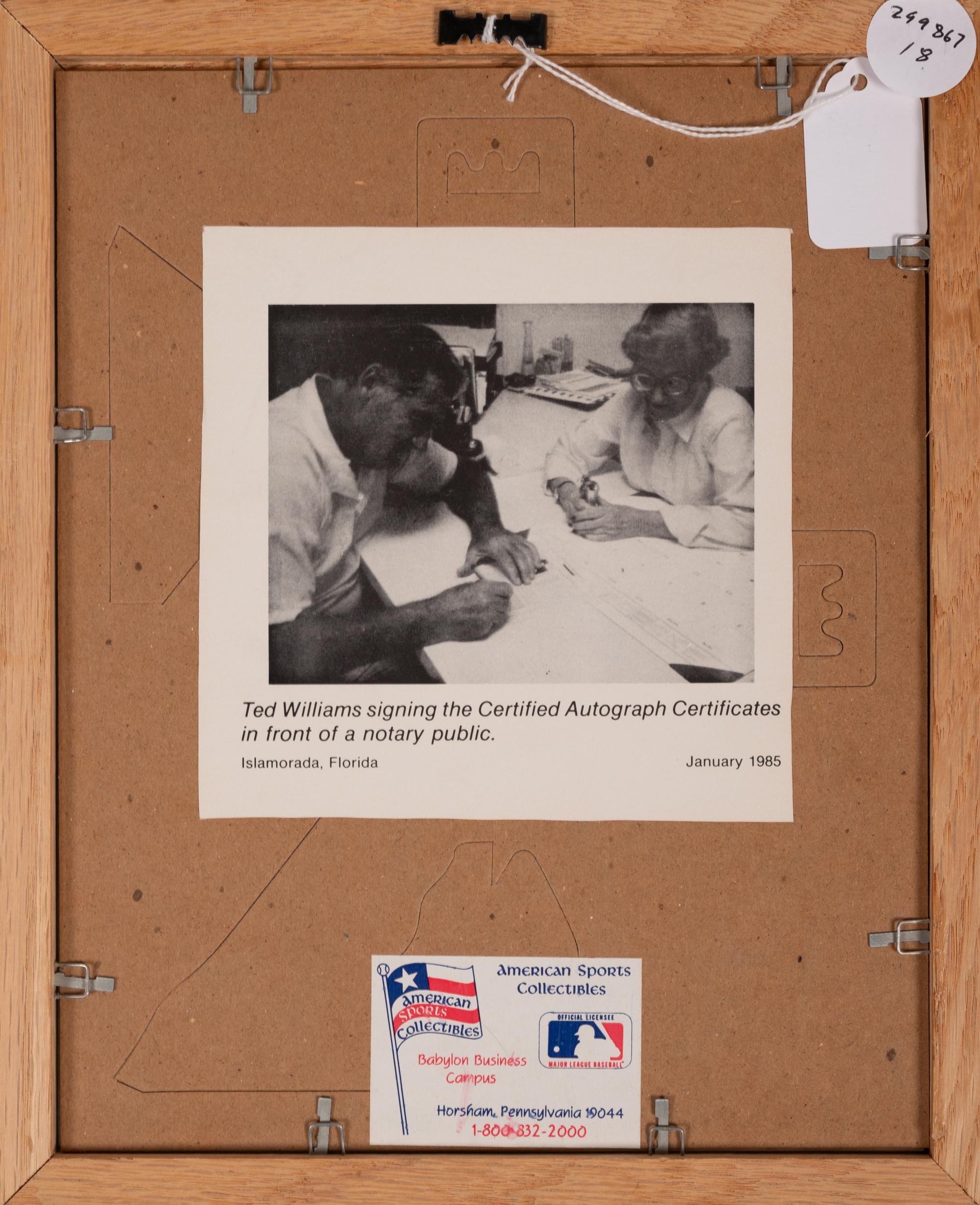 A Ted Williams Signed Autograph Career Statistics Display (Beckett Authentication Services Letter),