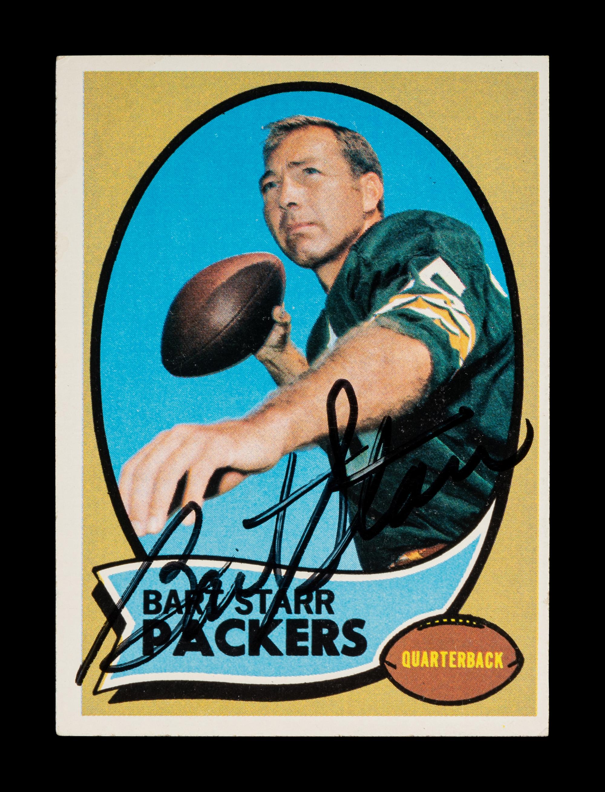 A Group of Vintage Green Bay Packers Items Including a Bart Starr Signed Autograph 1970 Topps Card,