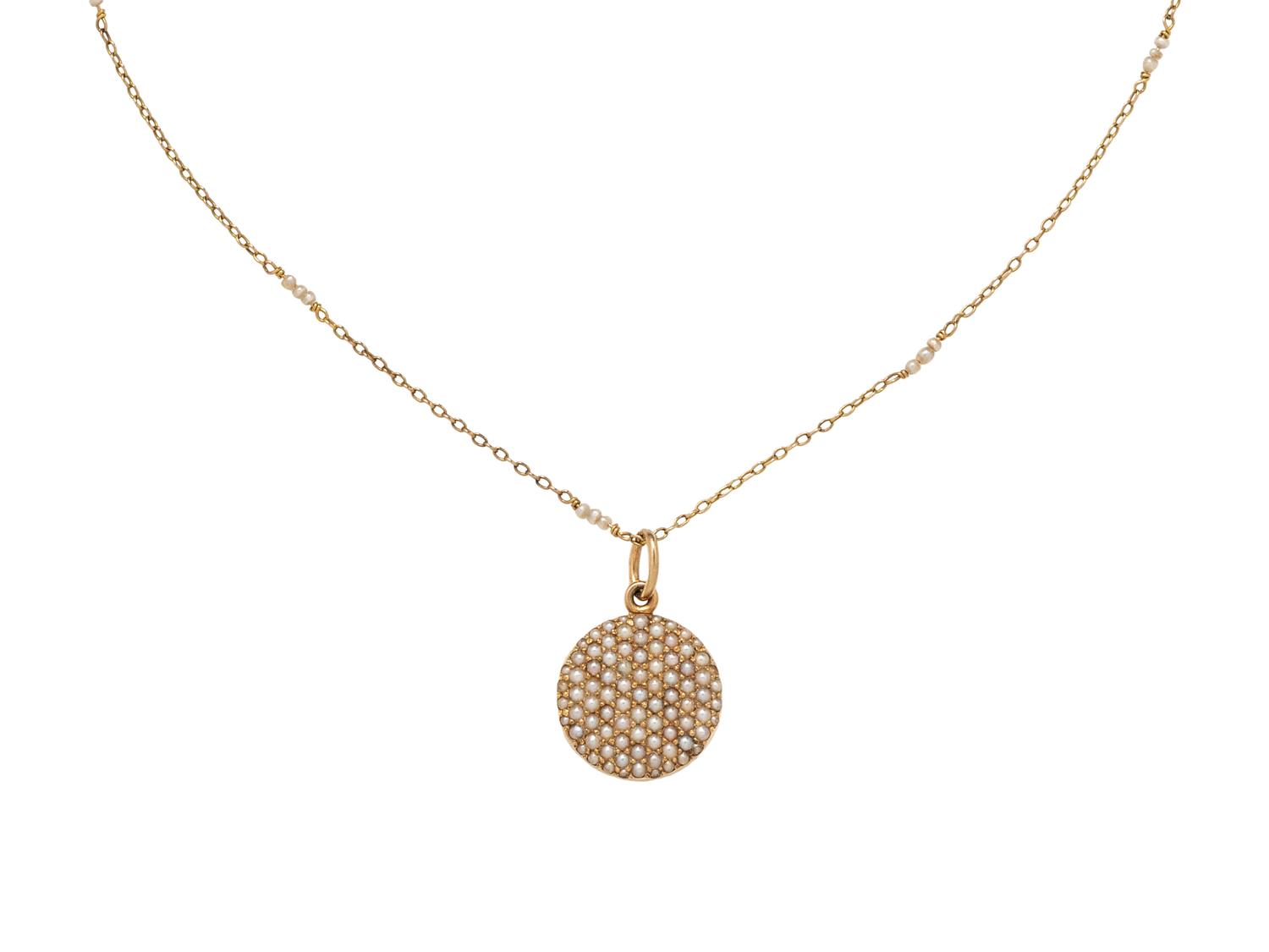 COLLECTION OF YELLOW GOLD AND SEED PEARL NECKLACES
