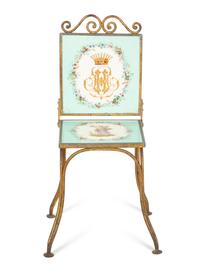 A Gilt Metal Side Chair Inset with Copeland Sèvres Style Porcelain Plaques