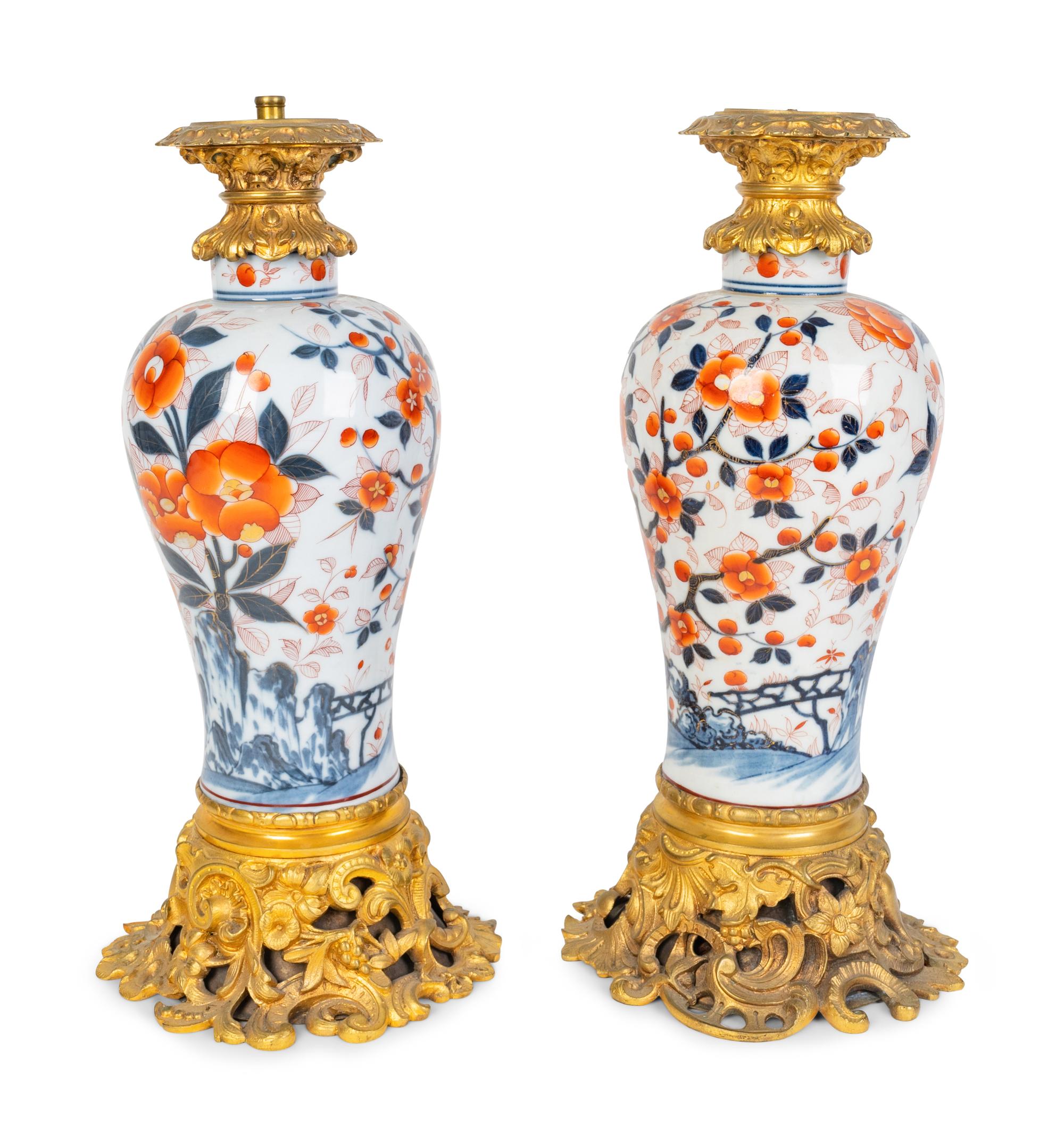 A Pair of Gilt-Bronze-Mounted Japanese Imari Porcelain Vases — 19TH CENTURY