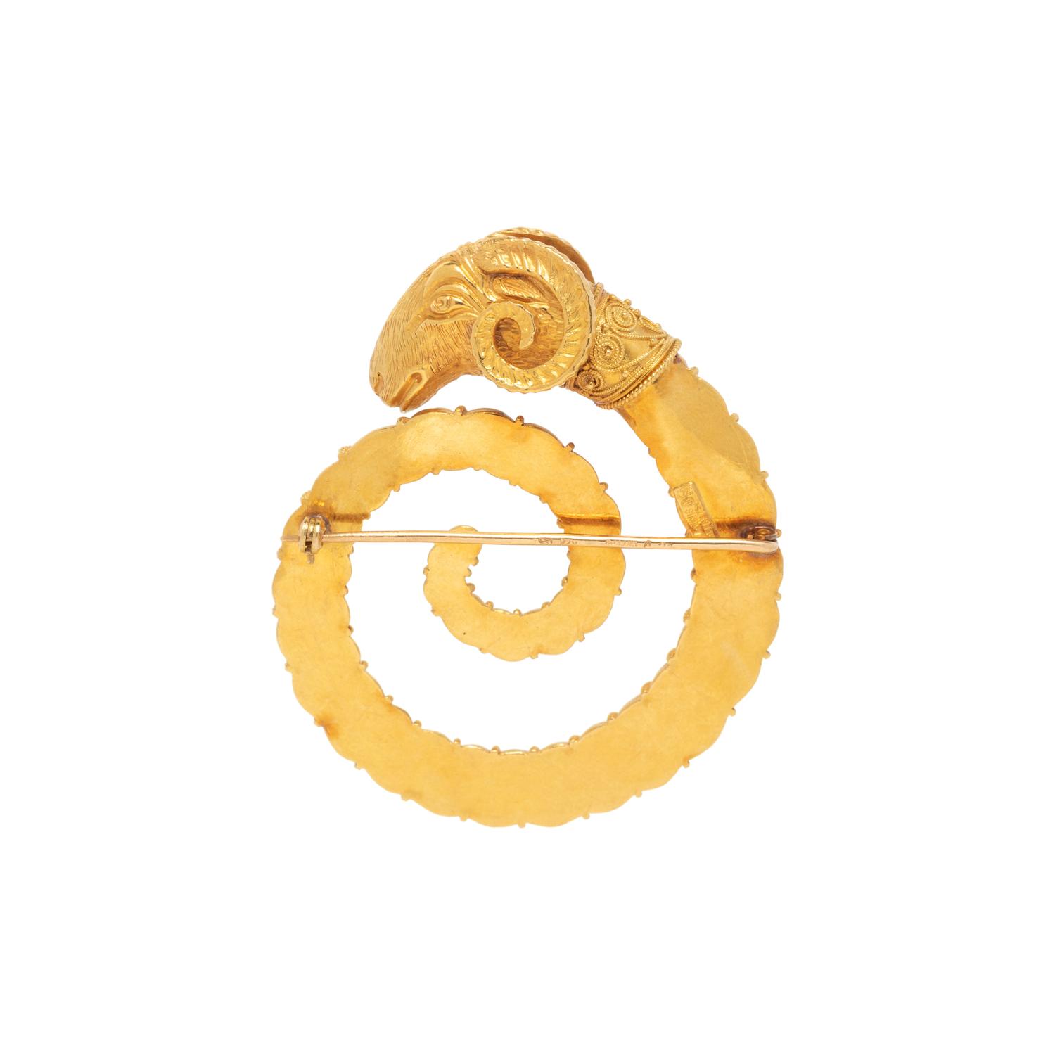LALAOUNIS, YELLOW GOLD RAM BROOCH