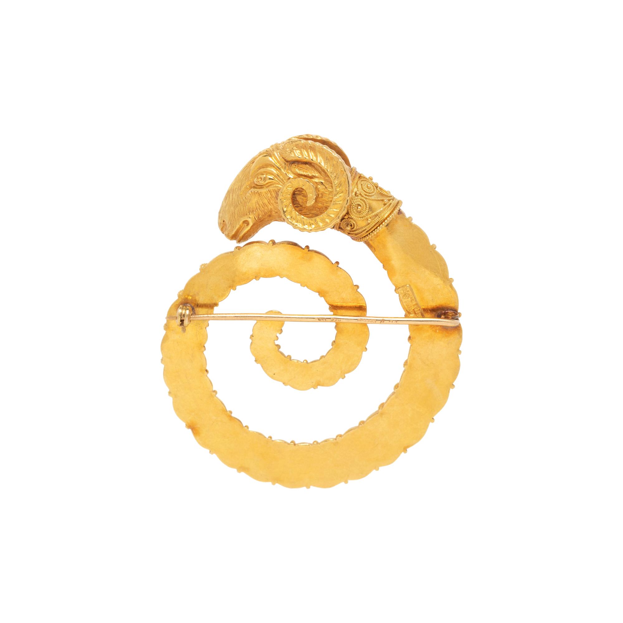 LALAOUNIS, YELLOW GOLD RAM BROOCH