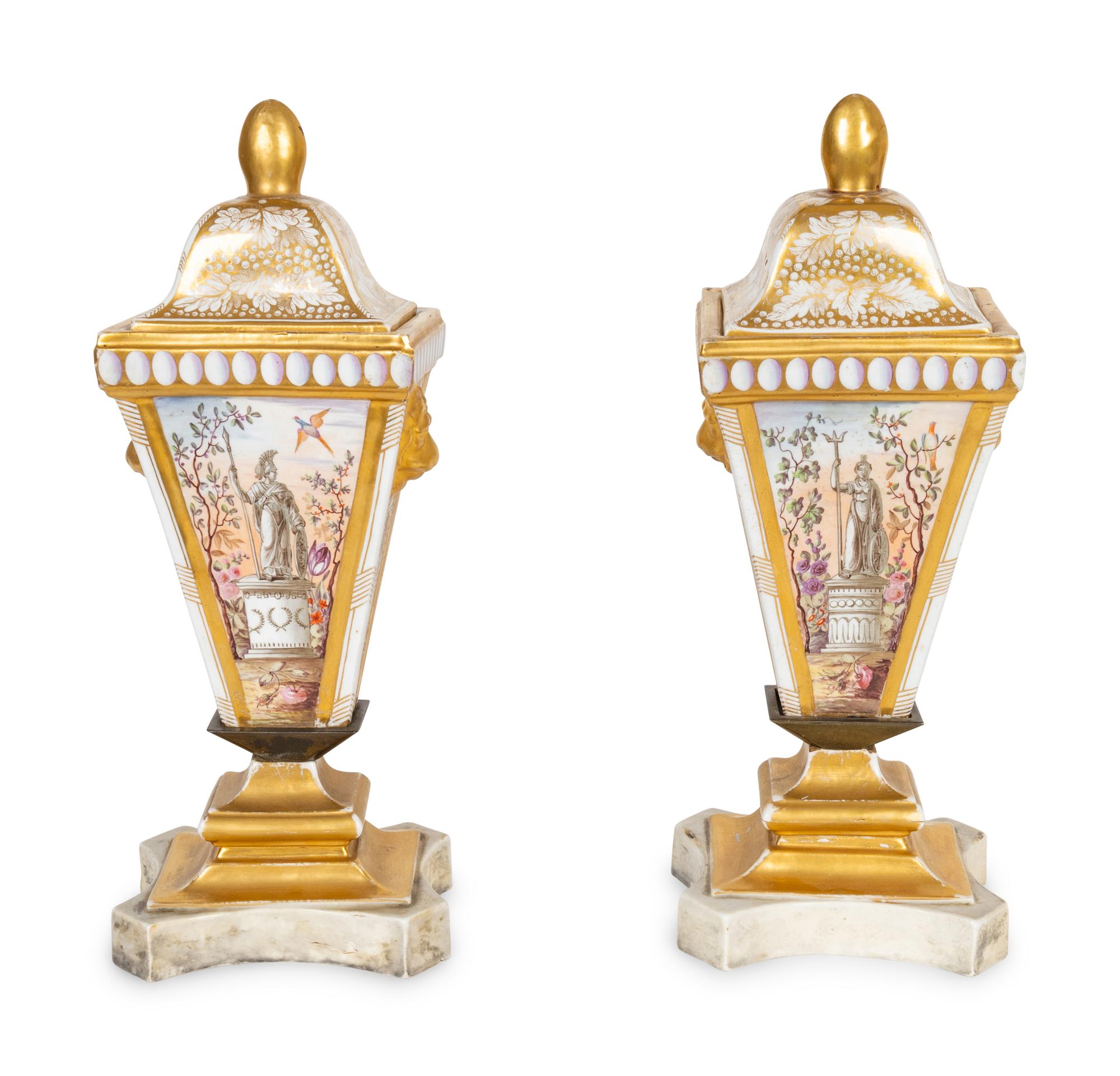 A Pair of English Porcelain Covered Vases