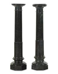 A Pair of Neoclassical Carved Verde Antico Marble Pedestals