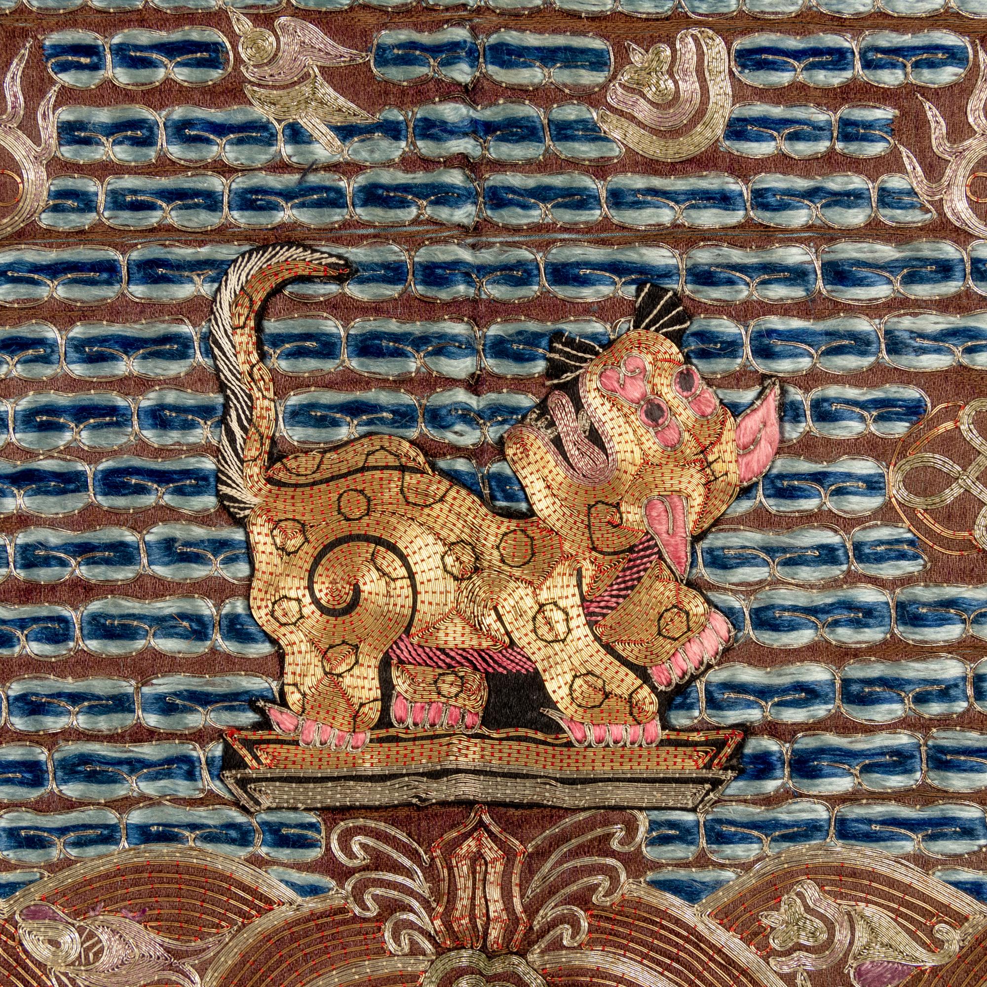 Five Chinese Embroidered Silk Military Official's Rank Badges, Buzi , 19th Century 清中晚期 刺綉補子五幅