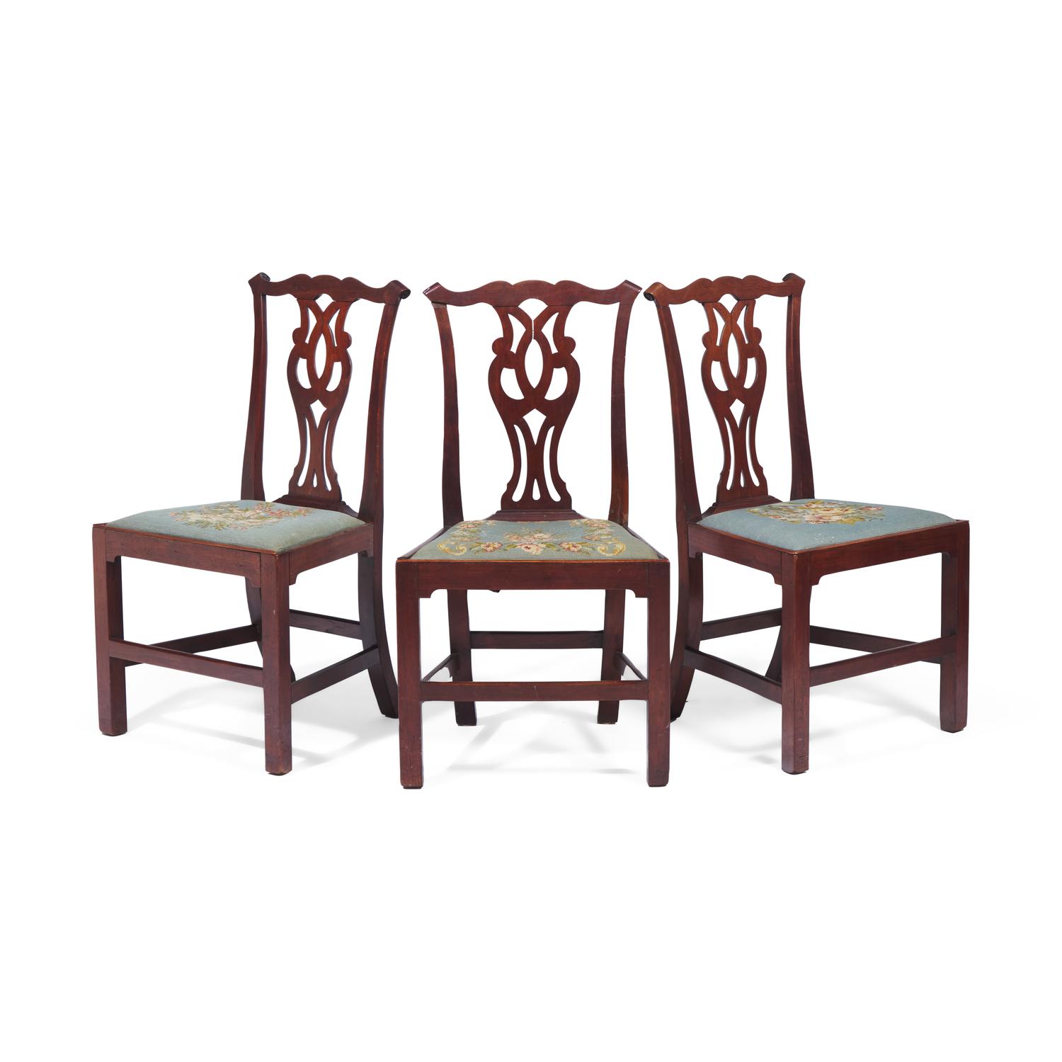 A Group of Three George III Carved Walnut Side Chairs