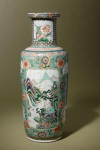 A Famille Verte Porcelain Rouleau Vase