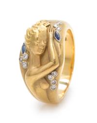 An 18 Karat Yellow Gold, Diamond and Sapphire Ring, Carrera y Carrera, 6.50 dwts.