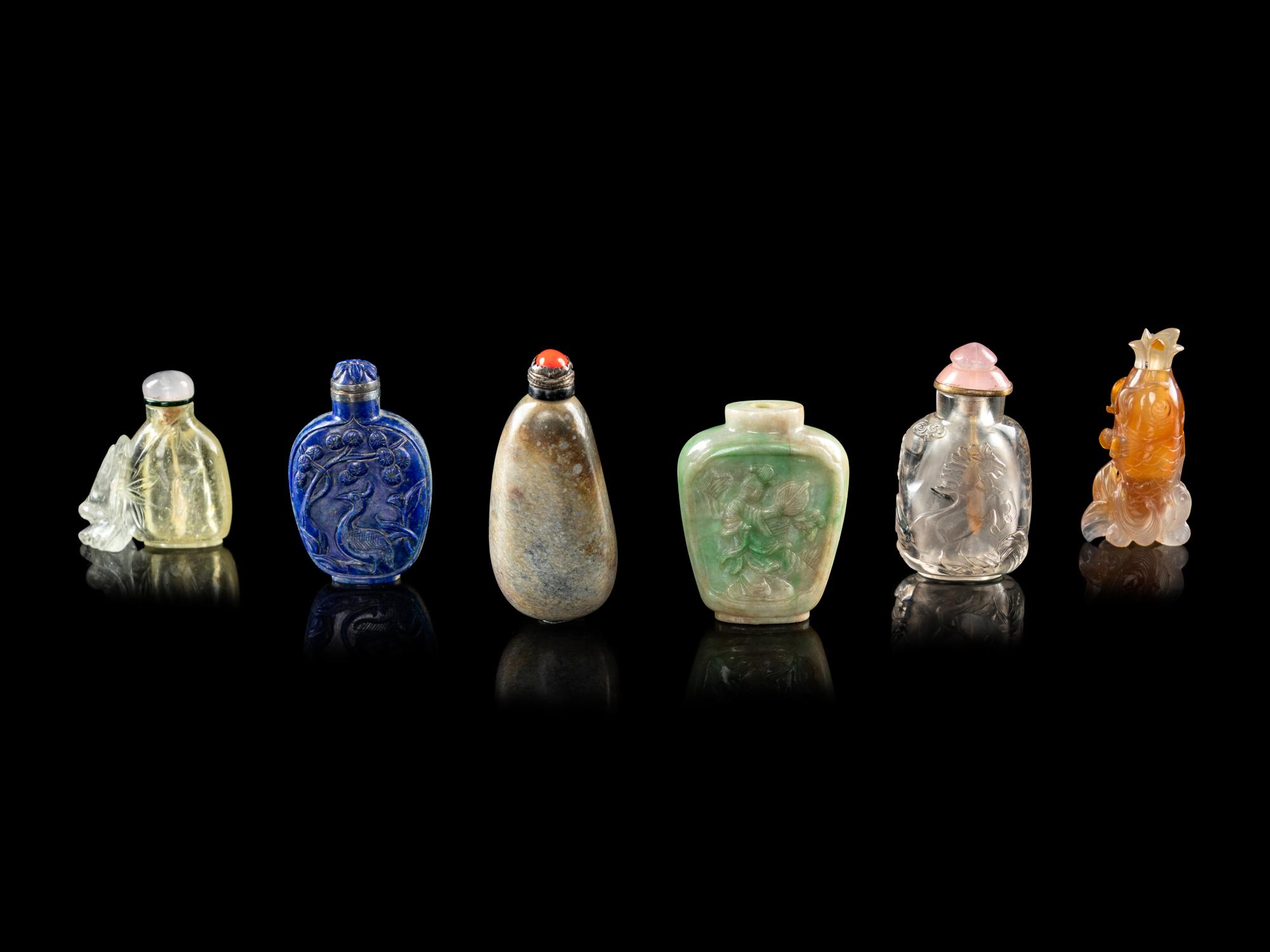 Six Chinese Hardstone Snuff Bottles