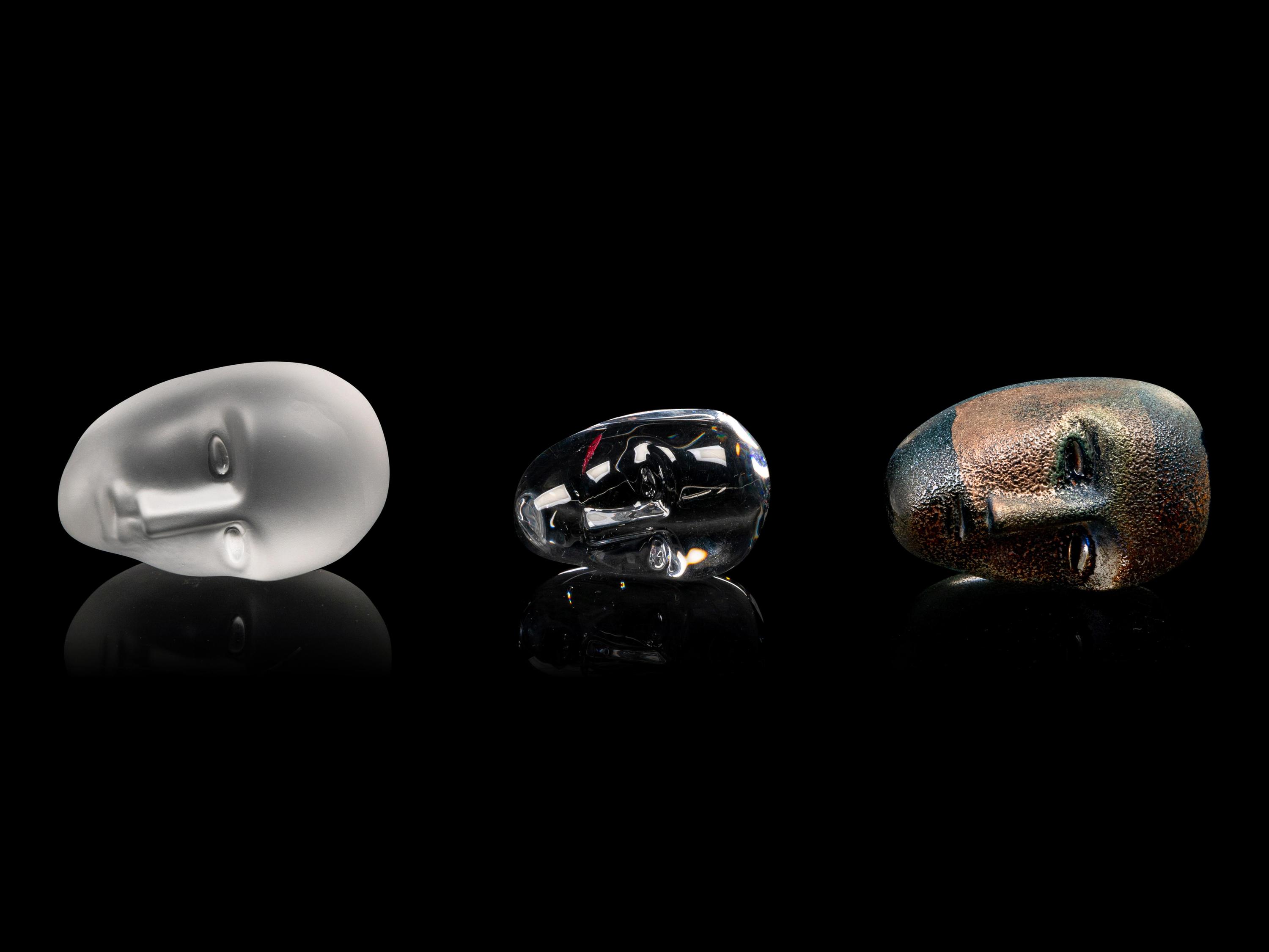Three Head Paperweights Kosta Boda, Sweden