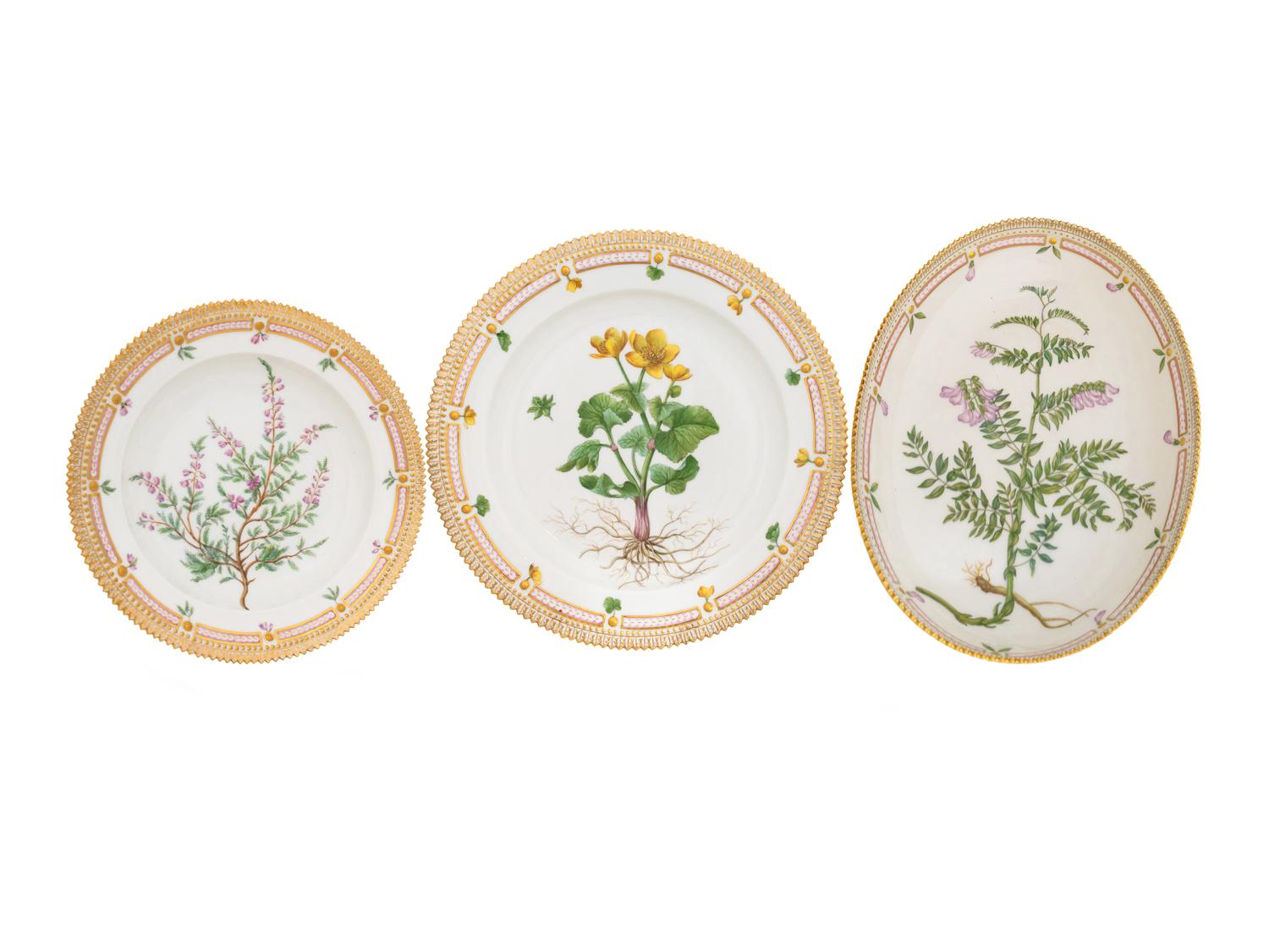 A Group of Three Royal Copenhagen Flora Danica Serving Articles