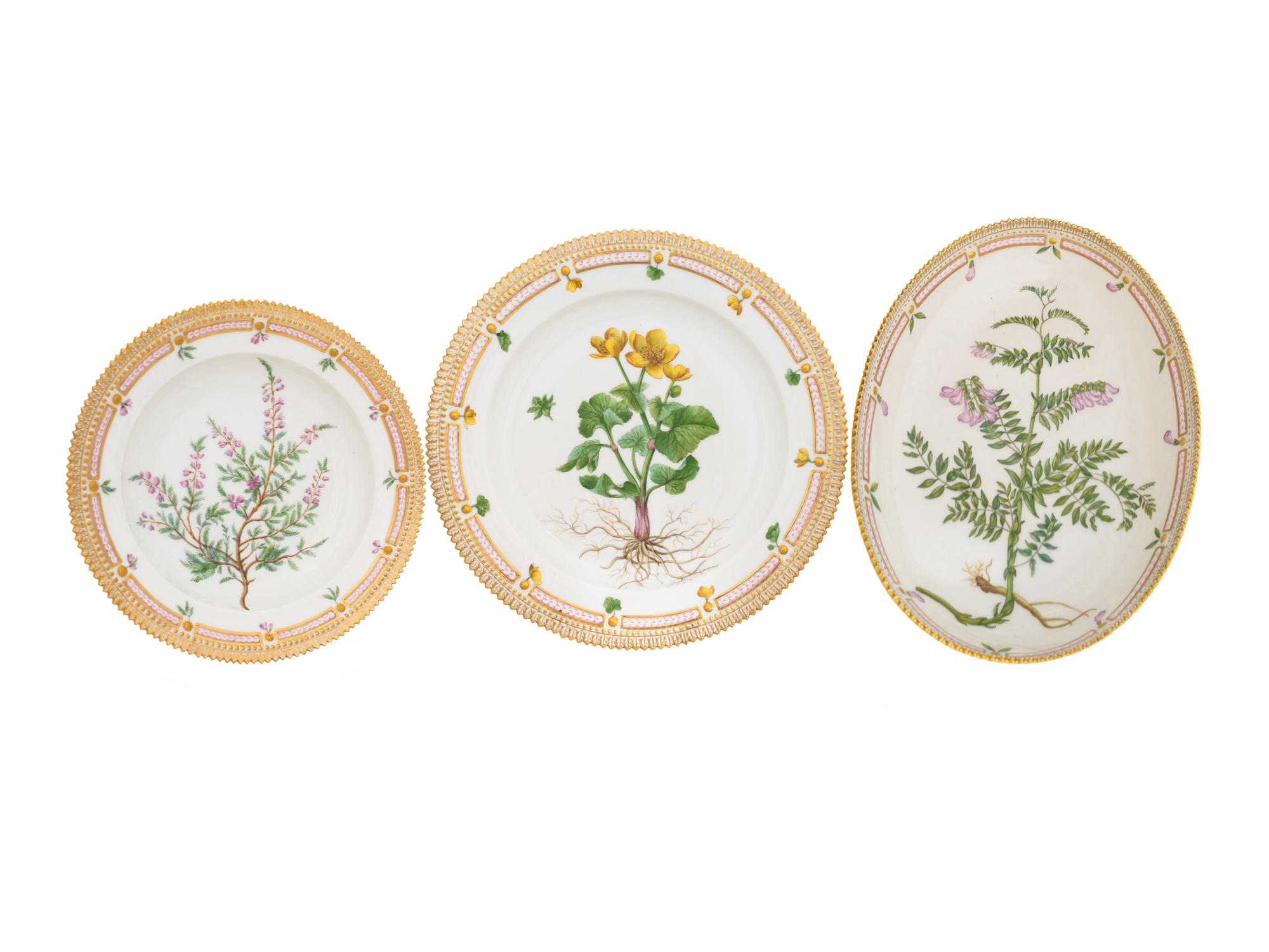 A Group of Three Royal Copenhagen Flora Danica Serving Articles