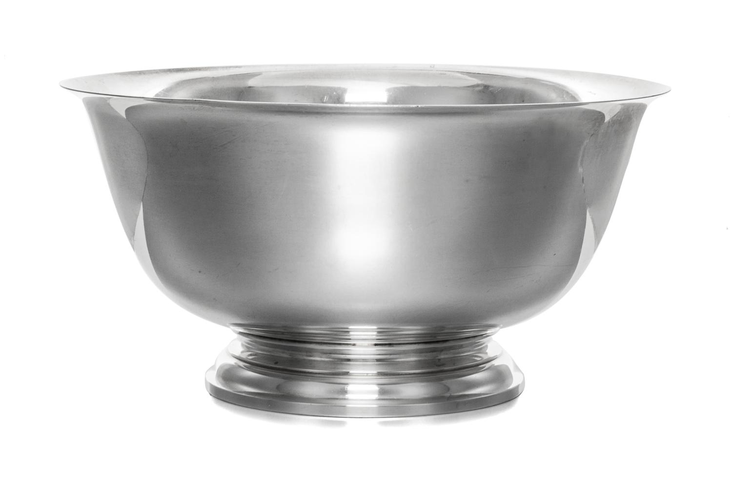 An American Silver "Revere" Bowl, Gorham Mfg. Co., Providence, RI, 1956, the deep circular bowl with a flared rim raised on a short mol