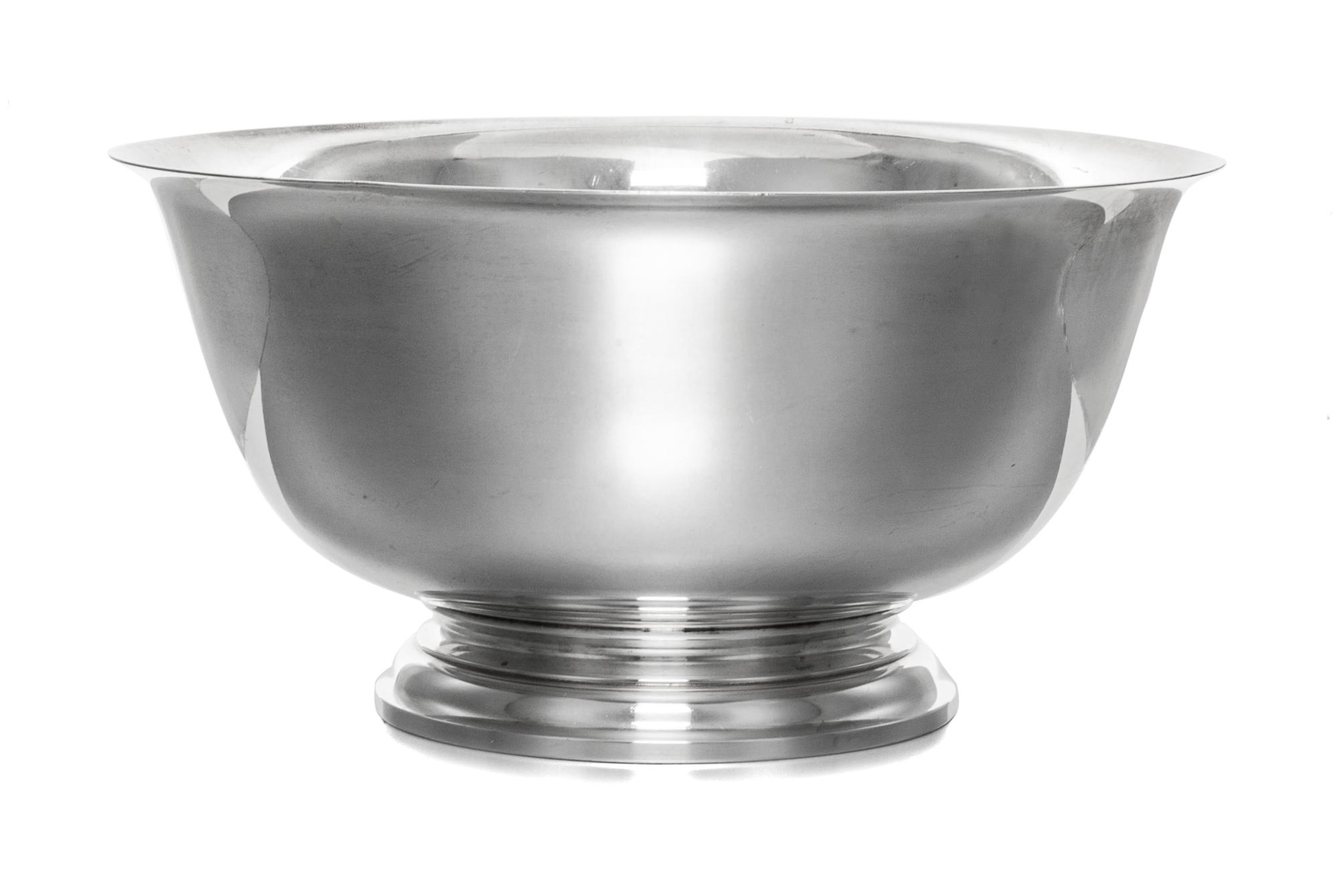 An American Silver "Revere" Bowl, Gorham Mfg. Co., Providence, RI, 1956, the deep circular bowl with a flared rim raised on a short mol