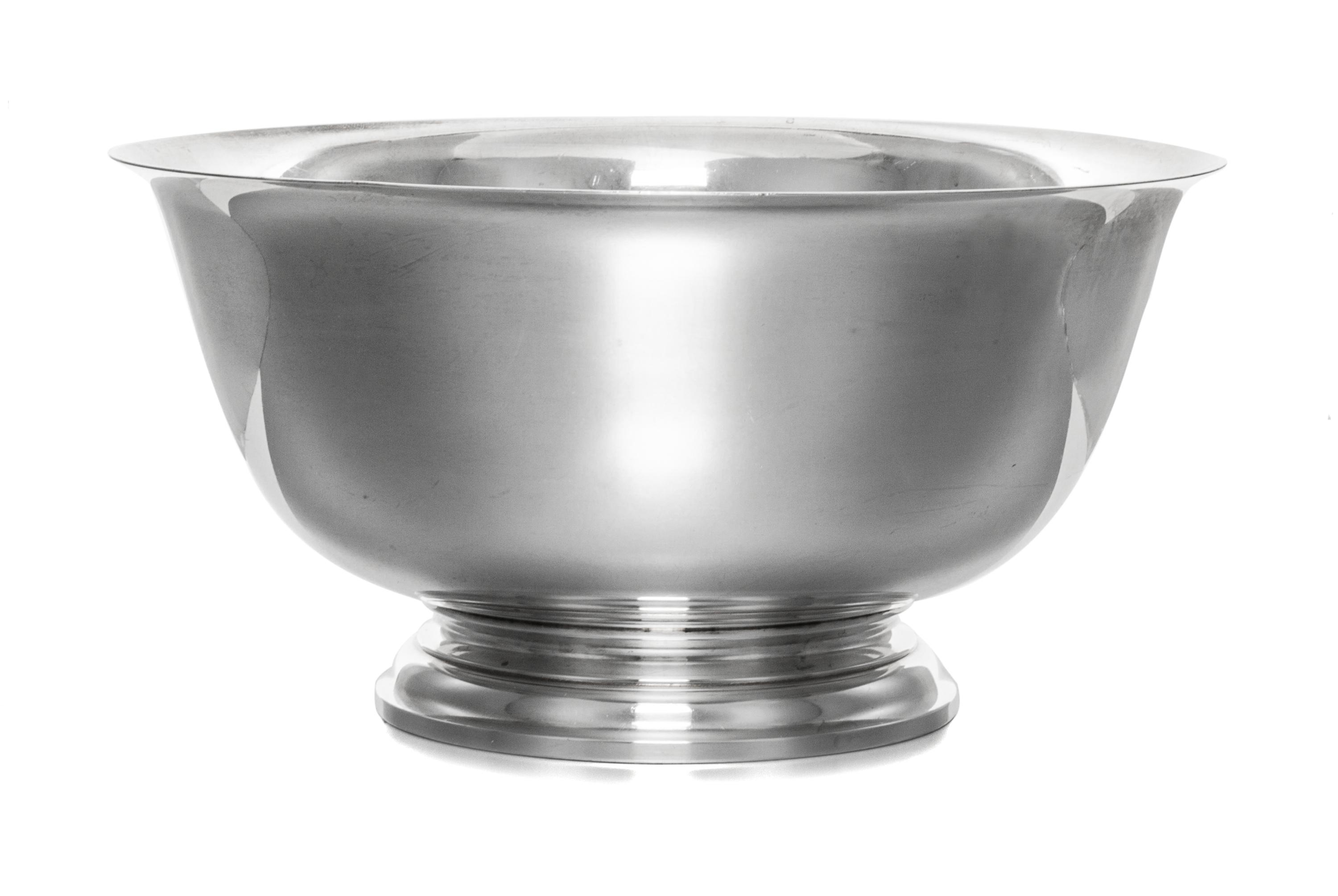 An American Silver "Revere" Bowl, Gorham Mfg. Co., Providence, RI, 1956, the deep circular bowl with a flared rim raised on a short mol