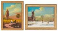 Henry Ramirez Jr., (Argentinian, 20th Century), Village Scene and Carriage Ride (two works)