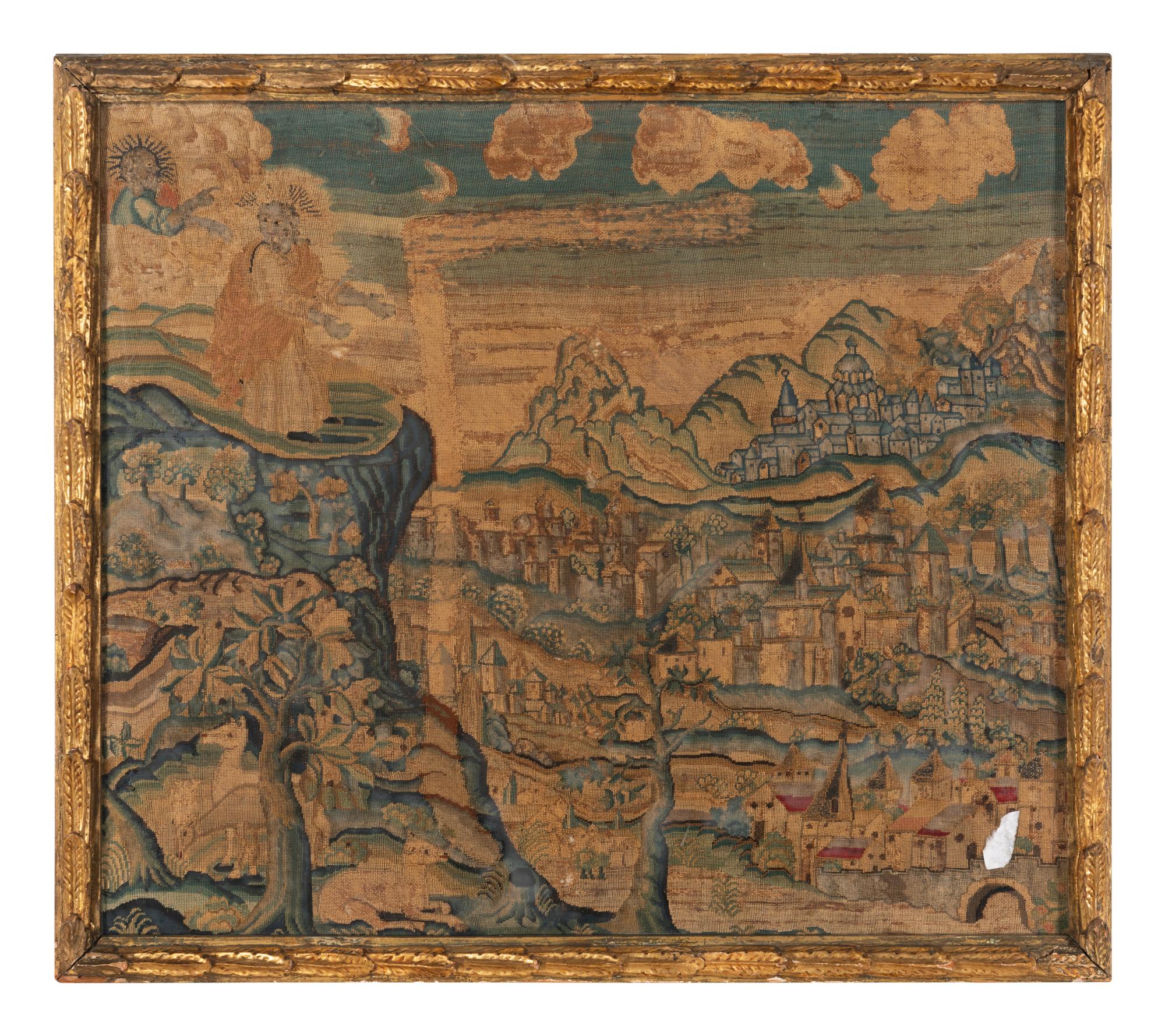 A Continental Needlepoint Panel Depicting a Biblical Scene