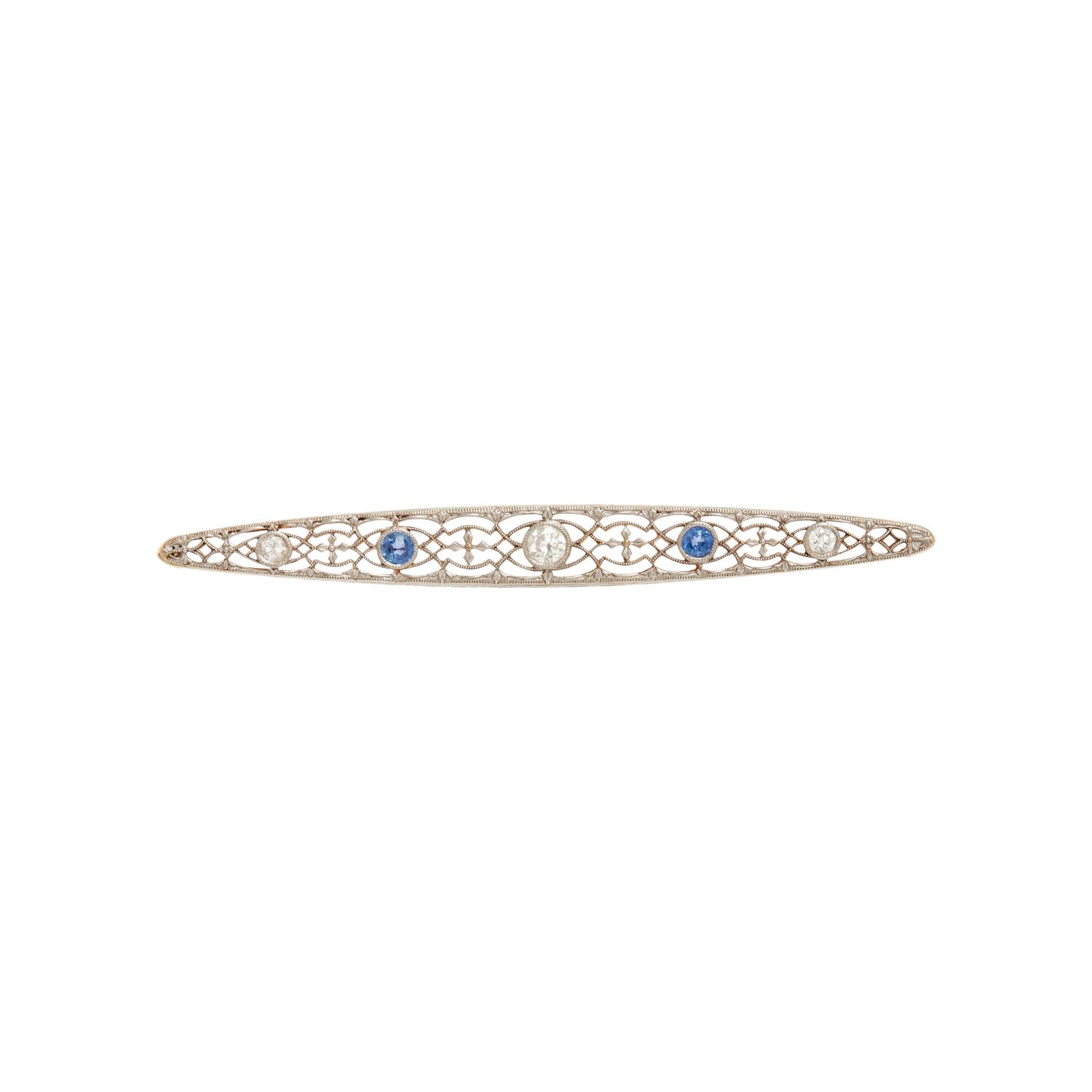 COLLECTION OF PLATINUM TOPPED YELLOW GOLD, SAPPHIRE, AND DIAMOND BAR PINS